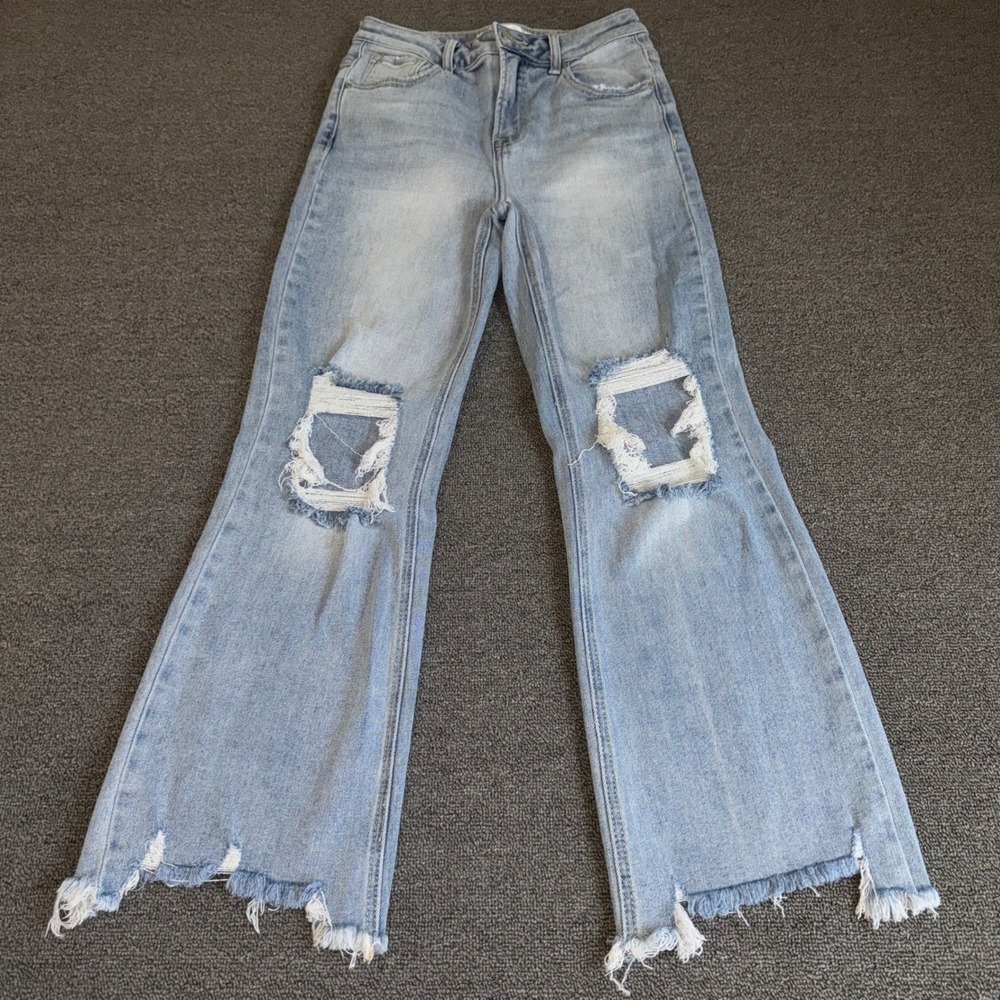 Freckled Poppy x Risen Jeans Light Wash Distressed Wide Leg Jeans Size 3/26